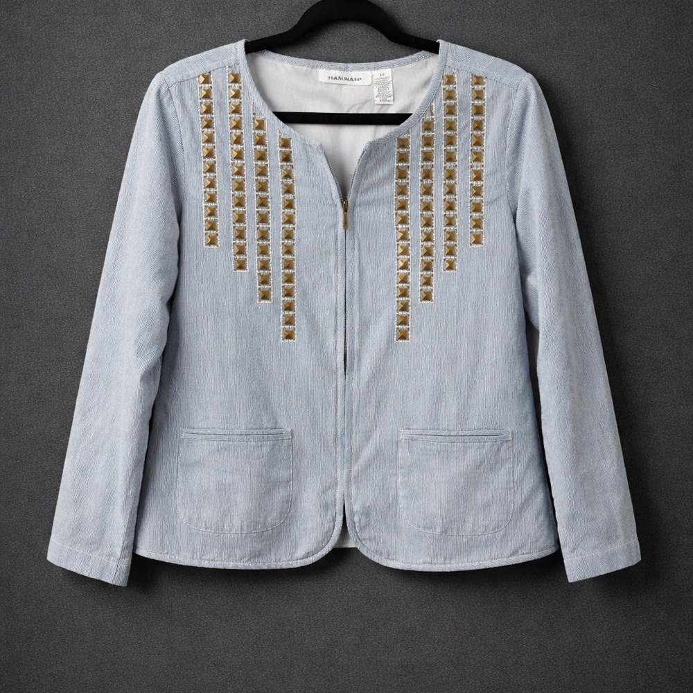 Hannah Sky Blue Blazer with Gold Embellishments